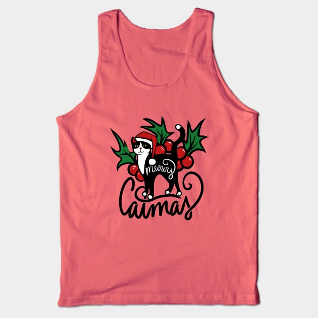 Christmas Cat Tank Top by bubbsnugg